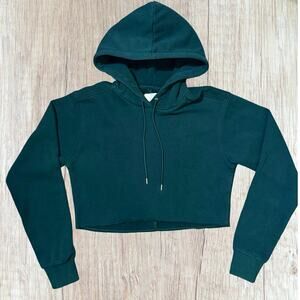 Cozi Small Green Lounge Crop Hoodie Athletic Hooded‎ Sweater Yoga Cotton Fleece